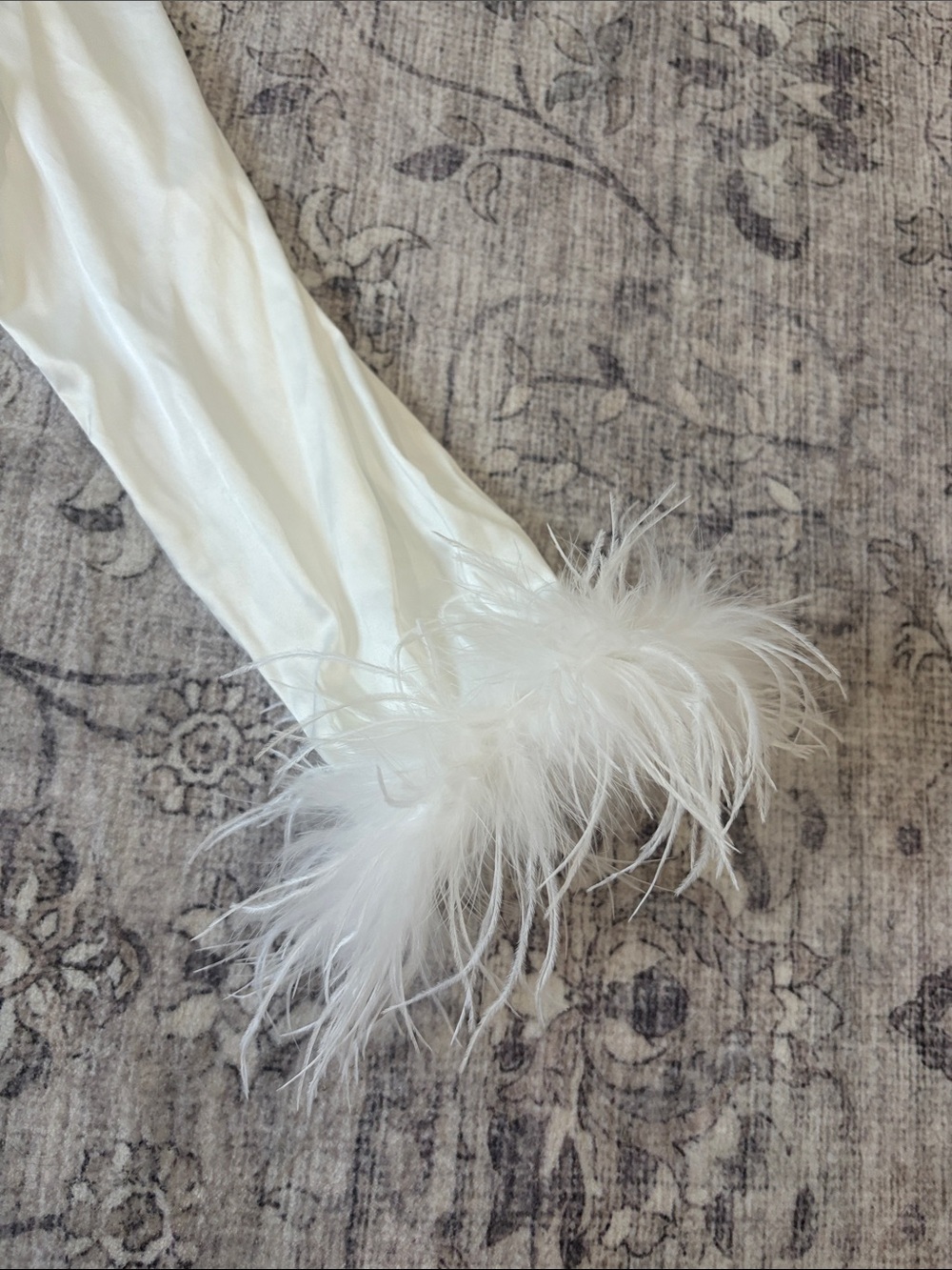 BRIDE Satin Pajama Set with Feather Cuffs - White only worn for a few hour - Picture 5 of 7